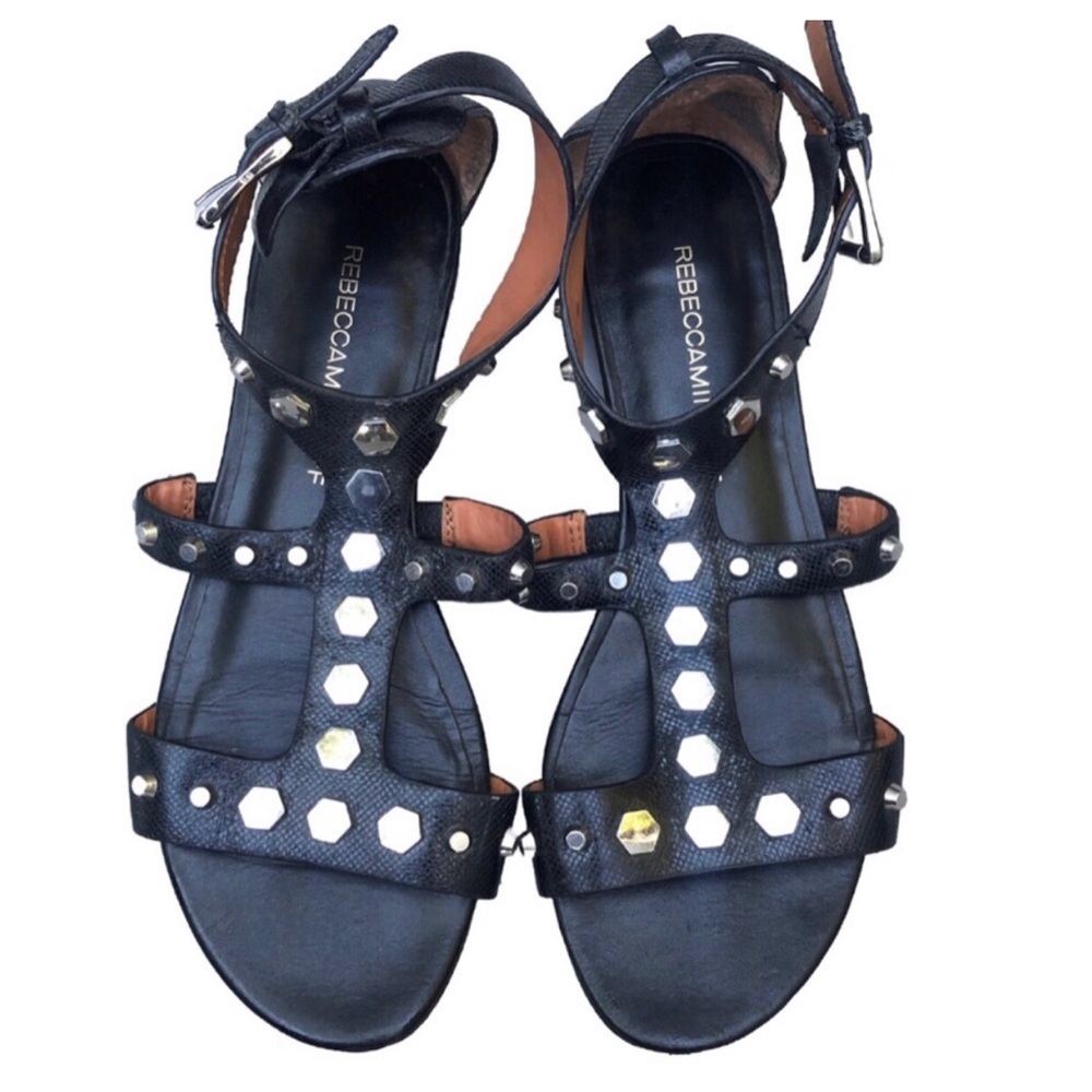 Rebecca Minkoff Black Leather Sandals with Silver Studs. Size 6.